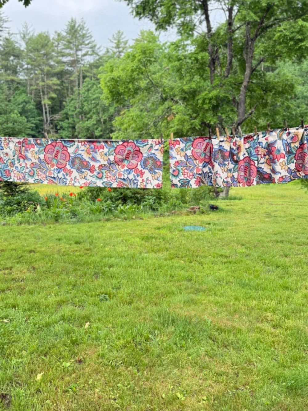 Vintage Waverly Valance Traditional Floral Red White and Blue Reversible Cotton